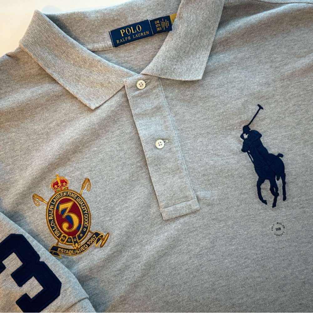 Polo Ralph Lauren Big Pony Crest Mesh Polo Shirt Gray Size 3XL NWT - Picture 5 of 11
